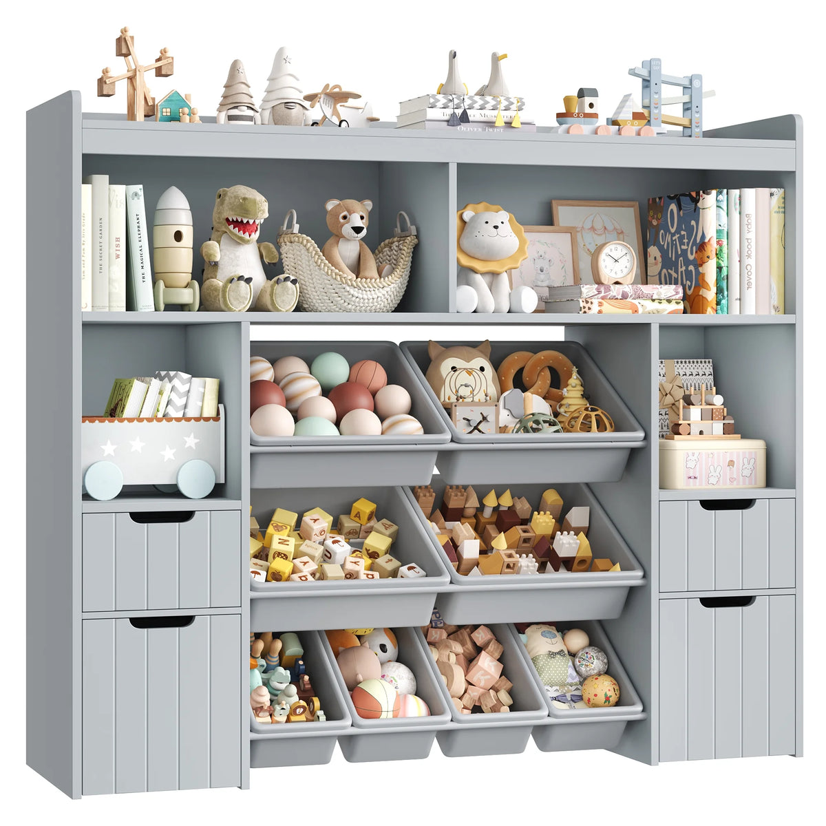 Homfa Kids Toy Storage Organizer with Removable Bin, Kids Bookshelf and Bookcase Toy Box with Drawers for Playroom, Classroom, White