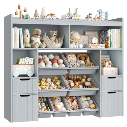 Homfa Kids Toy Storage Organizer with Removable Bin, Kids Bookshelf and Bookcase Toy Box with Drawers for Playroom, Classroom, White