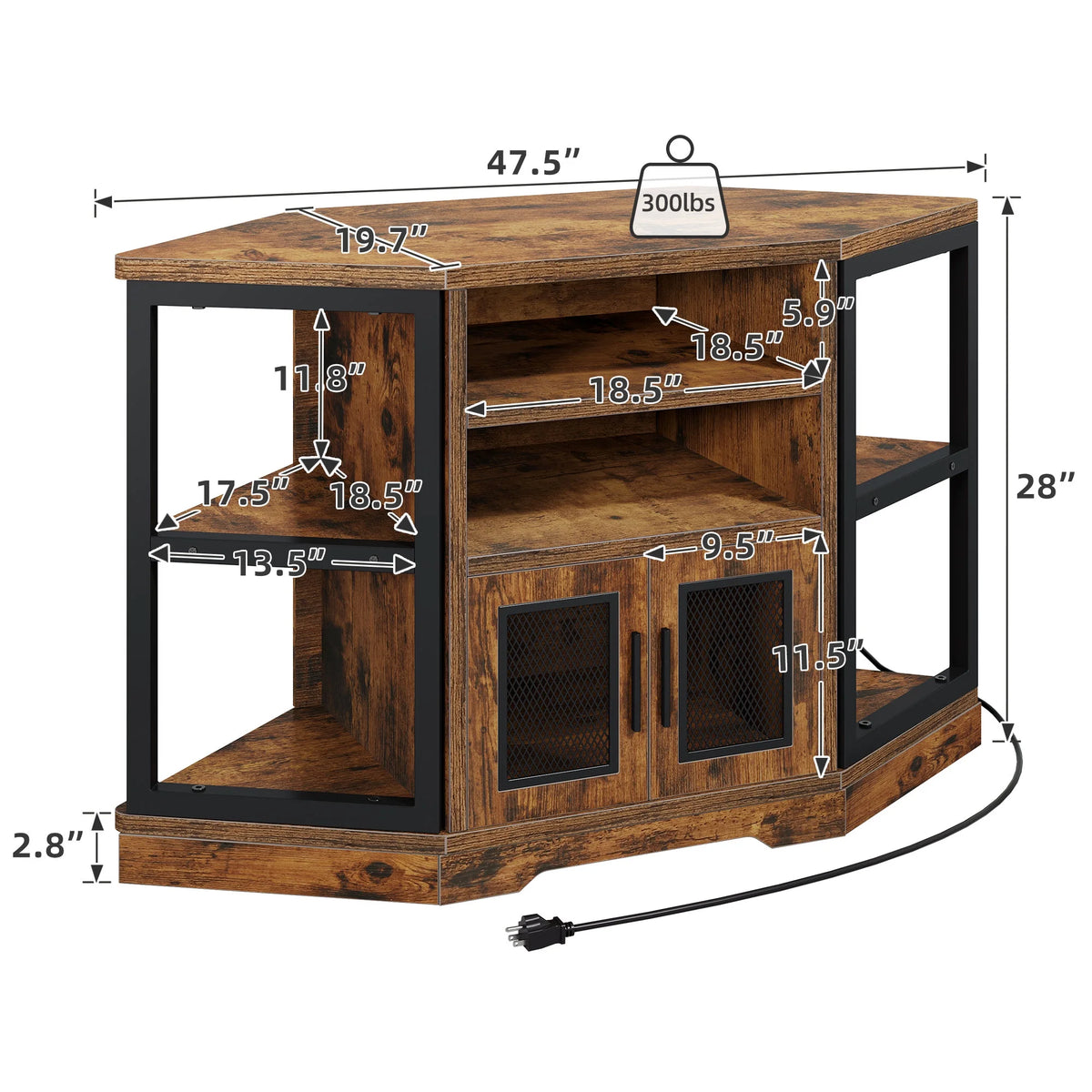 Dextrus Farmhouse Corner TV Stand for TVs up to 55 inch with Power Outlet, Wood Entertainment Center, TV Media Console with Storage, White Oak
