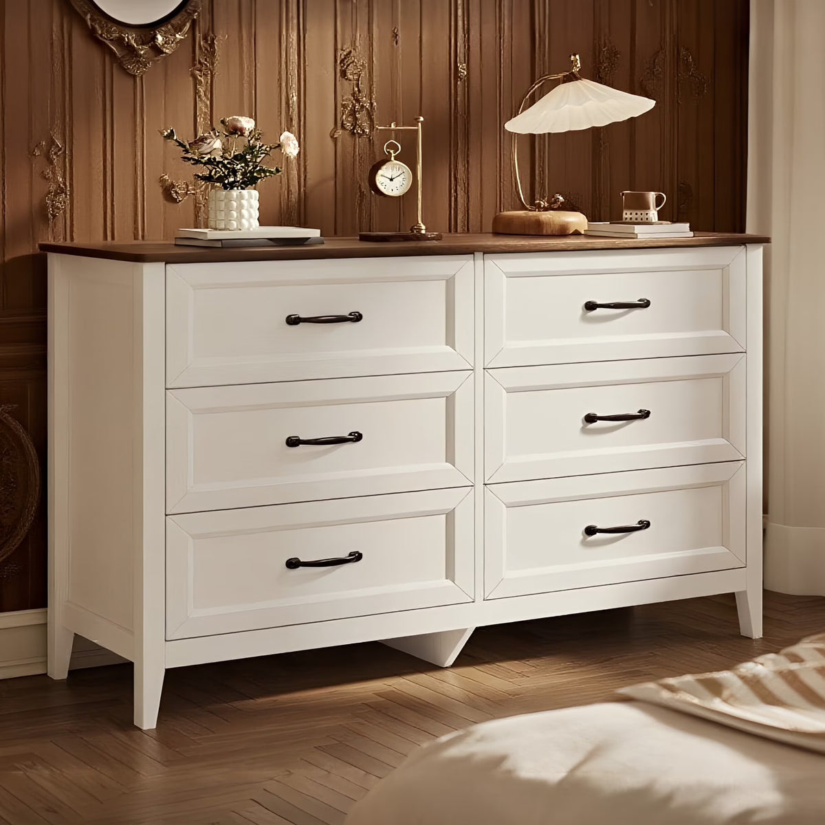 White Dresser, Lofka 6 Drawer Dresser for Bedroom, Chests of Drawers for Living Room, White?? Brown