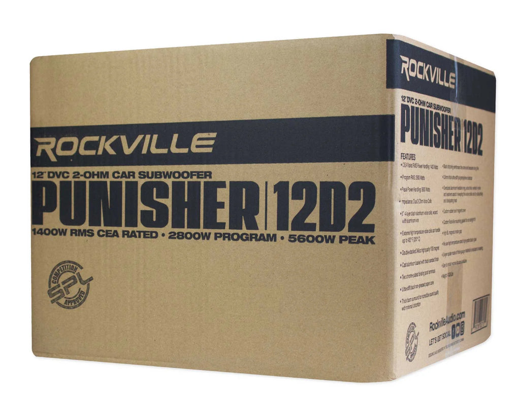 Rockville Punisher 12D2 12" 5600w Peak Car Audio Subwoofer Dual 2-Ohm Sub 1400w RMS CEA Rated