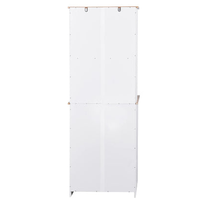 Clearance! Wooden Kitchen Cabinet White Pantry Room Storage Microwave Cabinet with Framed Glass Doors and Drawer