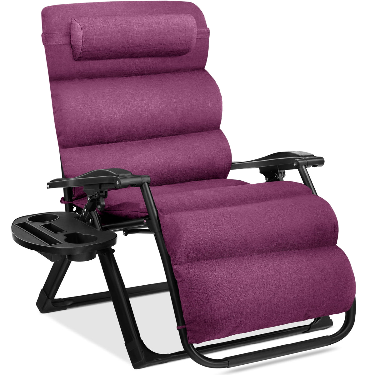 Best Choice Products Oversized Zero Gravity Chair, Folding Recliner w/ Removable Cushion, Side Tray - Fossil Gray