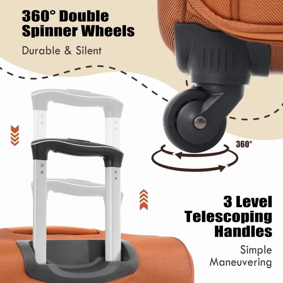 Softside Luggage Expandable 3 Piece Set Suitcase Upright Spinner Softshell Lightweight Luggage Travel Set