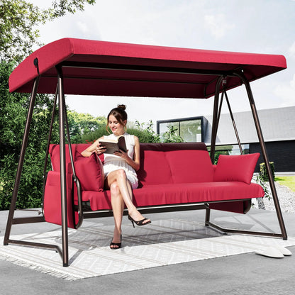 TQKVIPI Oversized 4 Person Outdoor Porch Swing with Adjustable Backrest Canopy,2-in-1 Swing Bed 800 lbs Capacity,Patio Swing with Removable Cushions for Yard Garden Poolside Balcony