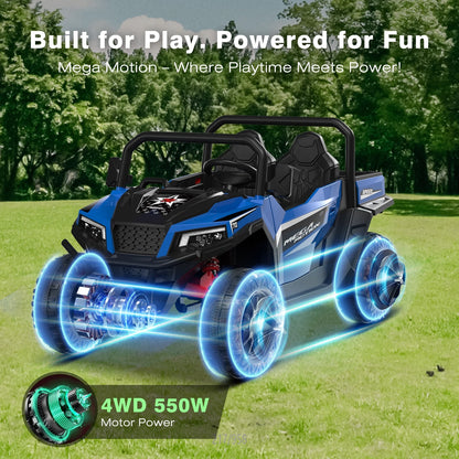 Mega Motion 24V Kids Electric Ride-On UTV Truck with 4WD, Dump Bed, 2 Seats, LED Lights, Music, Remote Control, Shovel, for Boys & Girls