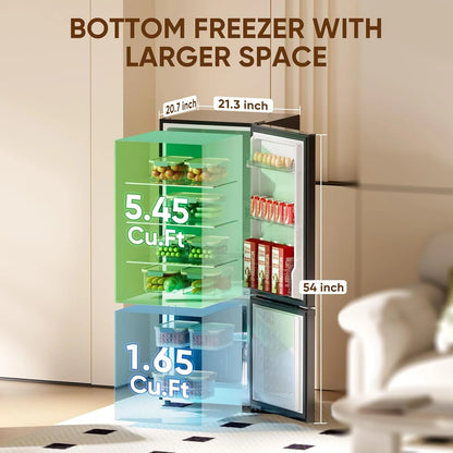 Upstreman 7.1 Cu.Ft Refrigerator with Bottom Freezer, 2 Door Fridge Large Capacity Refrigerator with Adjustable Thermostat for Apartment, Office, Dorm, Kitchen, Black BM71