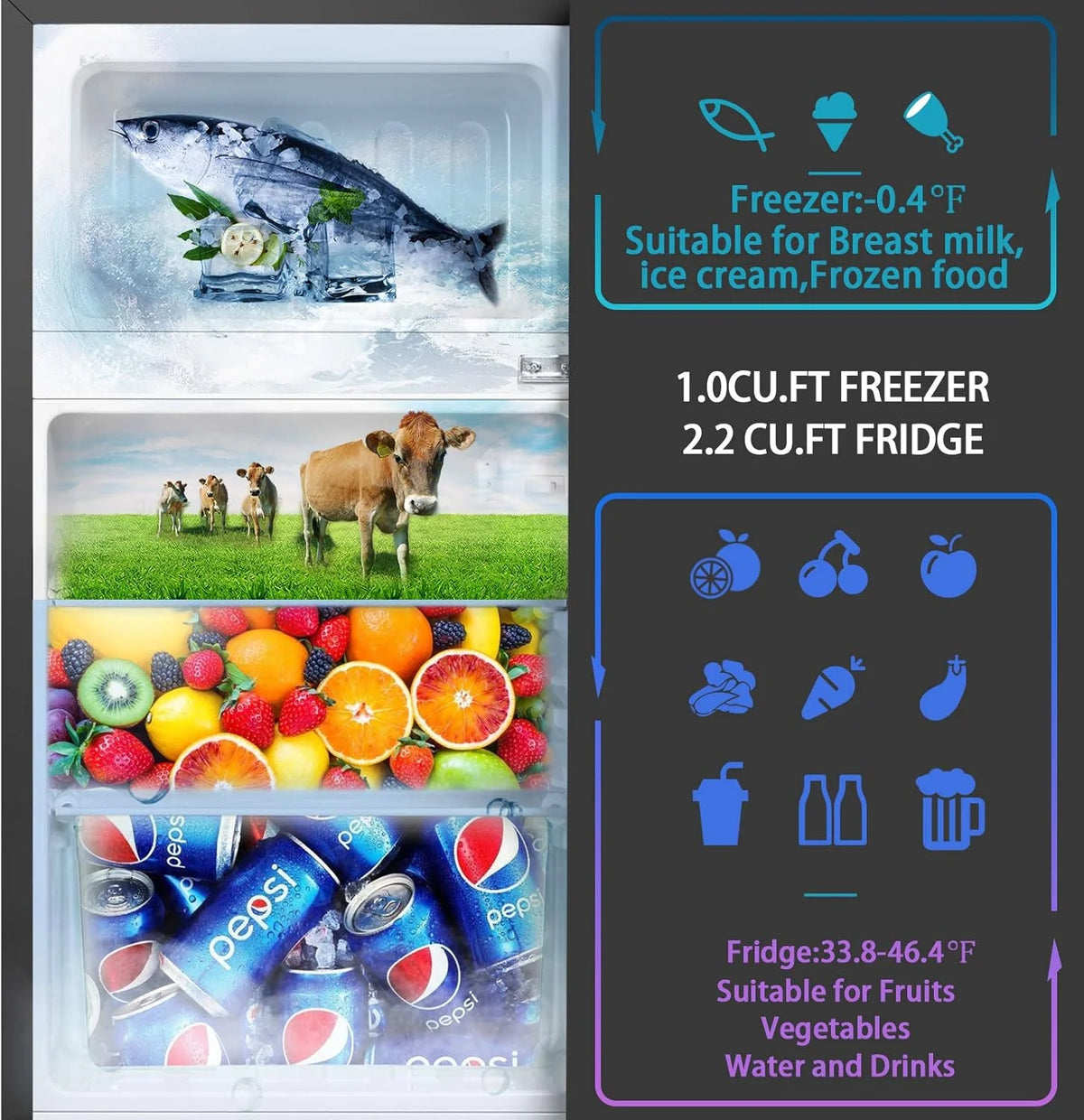 HUMSURE 3.2 Cu.Ft Pink Mini Fridge With Freezer, Compact Dorm Refrigerator, 2 Doors for Bedroom, Office, Kitchen, Apartment