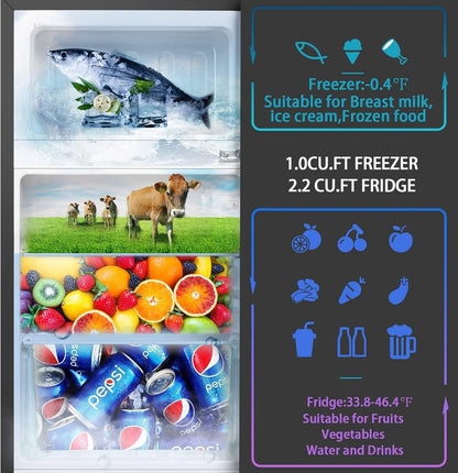 HUMSURE 3.2 Cu.Ft Pink Mini Fridge With Freezer, Compact Dorm Refrigerator, 2 Doors for Bedroom, Office, Kitchen, Apartment
