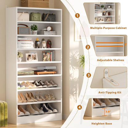 Homieasy Tall Shoe Cabinet, 9-Tier Wood Shoe Storage Organizer, Freestanding Shoe Storage Cabinet with Large Capacity, Vertical Space Saving Shoe Rack, White