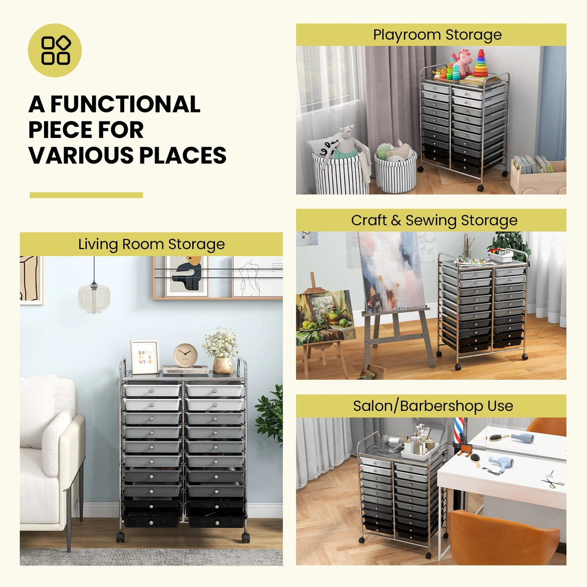 Gymax Office Rolling Cart 20 Storage Drawers Scrapbook Paper Studio Organizer Mutlicolor