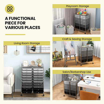 Gymax Office Rolling Cart 20 Storage Drawers Scrapbook Paper Studio Organizer Mutlicolor
