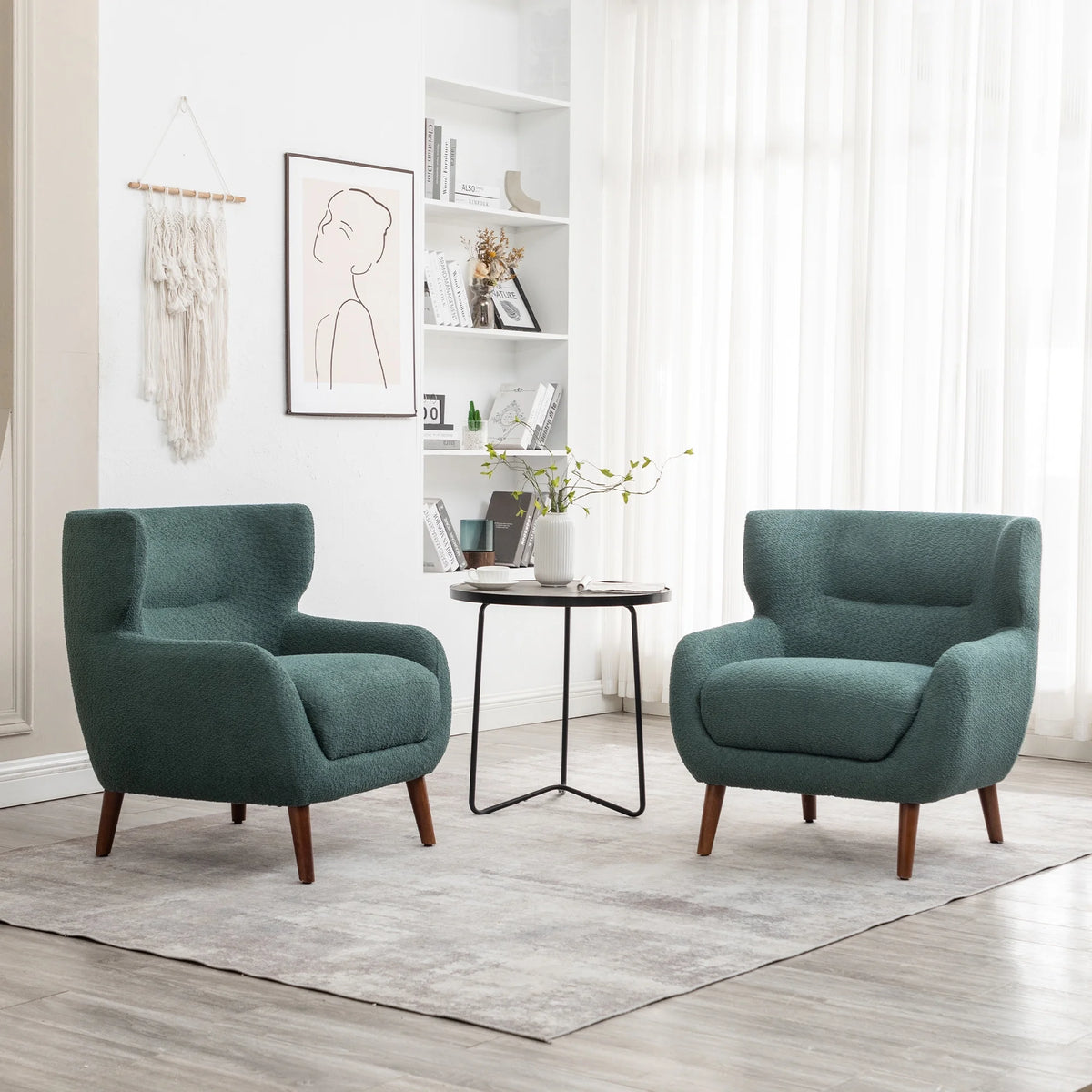 ALEAVIC White Accent Chair Upholstered Armchair with Solid Wood Legs