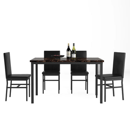 5 Piece Dining Set, Modern Dining Table and Chairs Set for 4, Counter Height Bar Table Set, Modern Pub Table with 4 Velvet Fabric Cushioned Stools, Faux Marble Dining Table & Stools Set, D9297