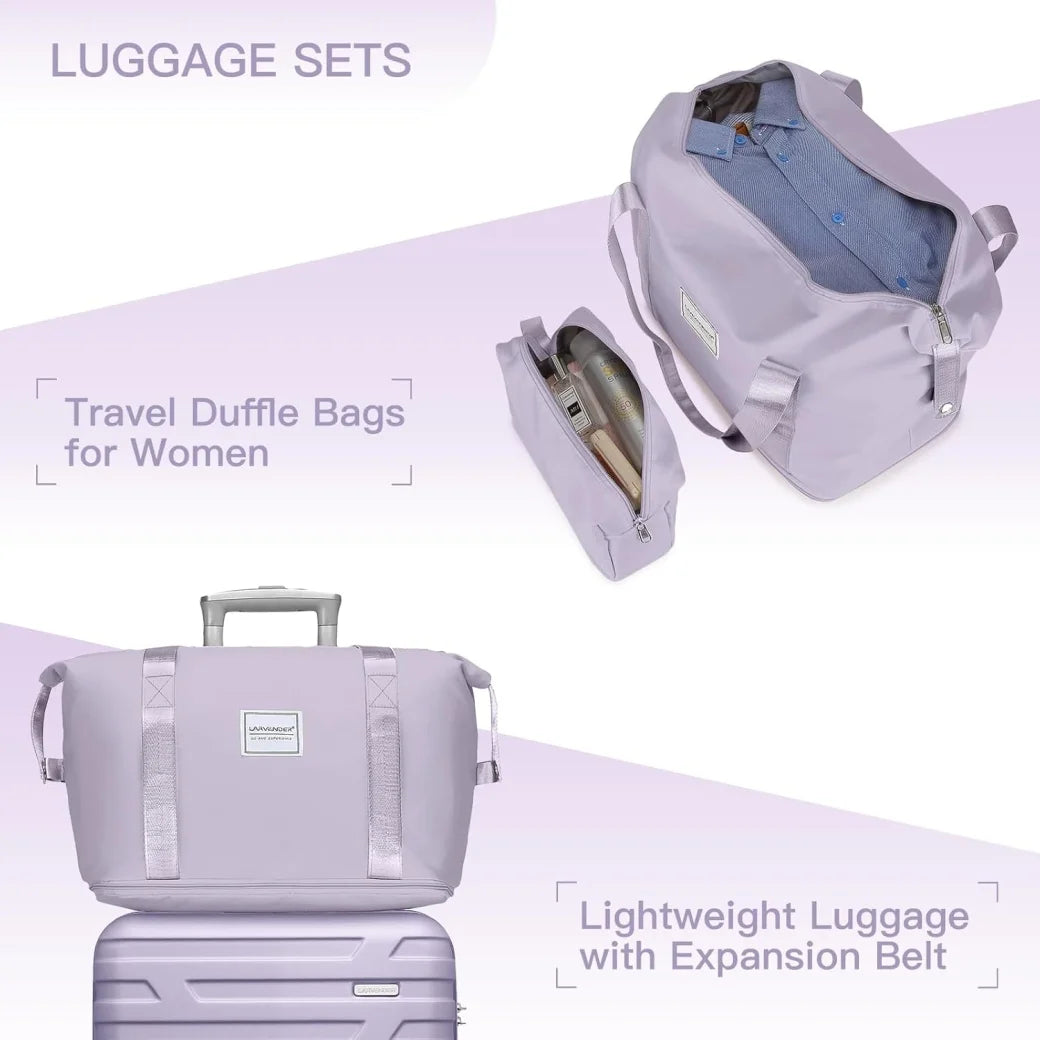 6-Piece Hardshell Luggage Set with Expandable Spinner Suitcases & TSA Lock, 25% Extra Capacity, Duffel Bag & Toiletry Kit, Cream ABS Suitcases