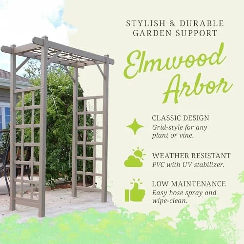 Dura-Trel PVC Garden Arbor, Arch Support for Climbing Plants, Elmwood, Mocha, 57" x 85"