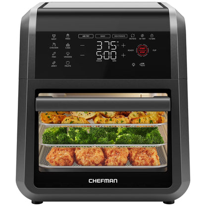 Chefman Multifunctional Digital 10 Qt. Air Fryer+ Rotisserie, Fry, Roast & Bake, 17 Presets - Black