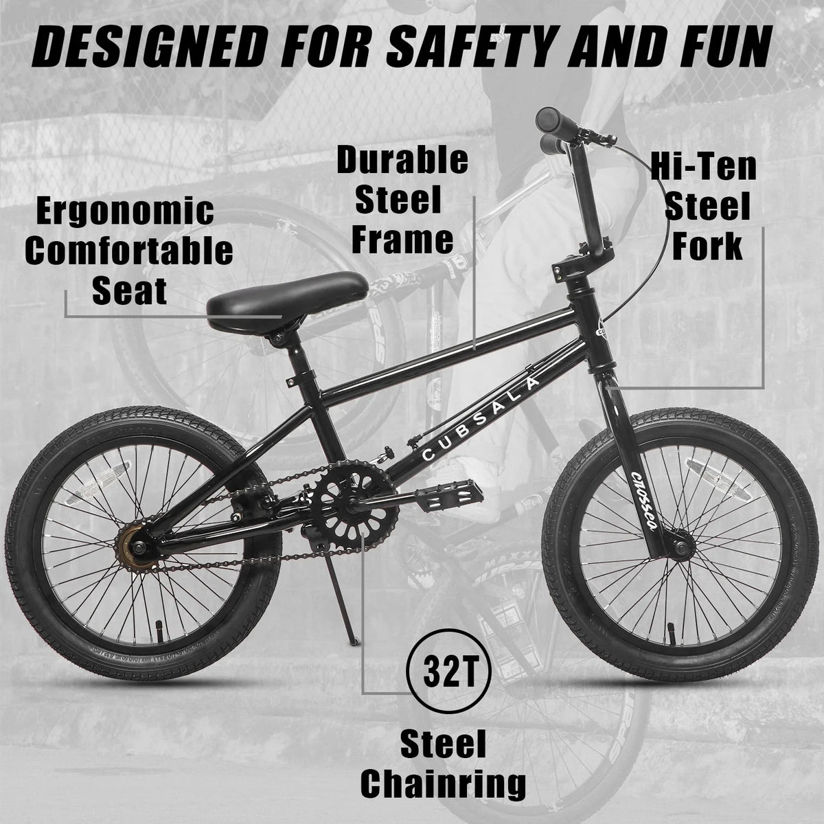 cubsala 20 in Freestyle BMX Kids Bike for Age 6-14 Years Old Boys Girls , Black & Green