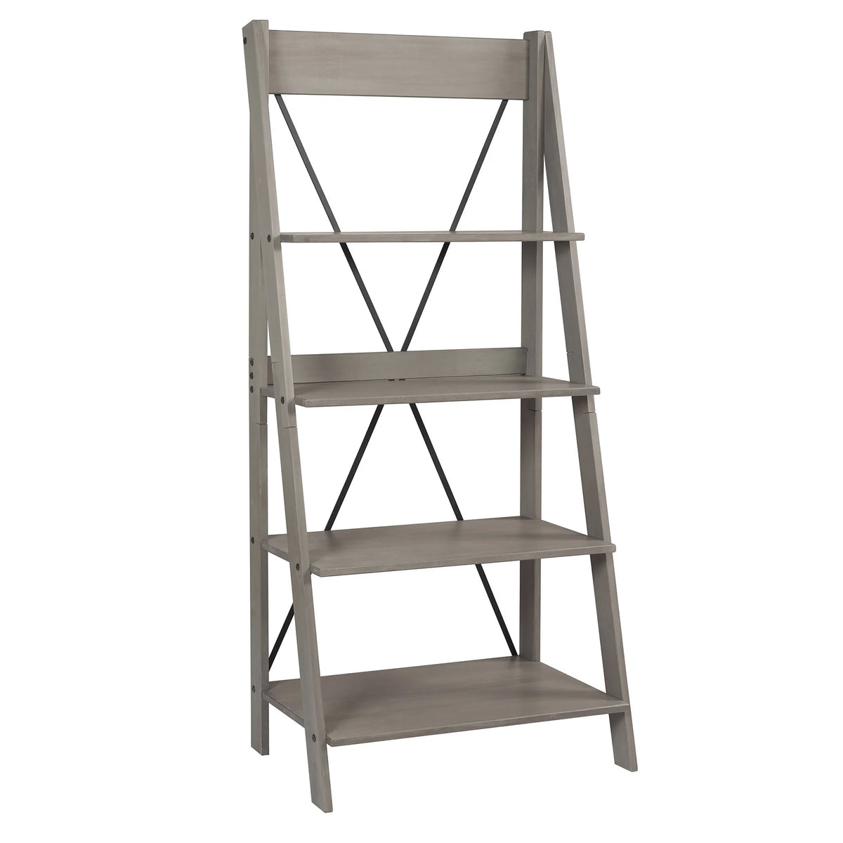 Walker Edison Solid Wood 4-Shelf Ladder Bookshelf, Brown
