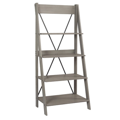 Walker Edison Solid Wood 4-Shelf Ladder Bookshelf, Brown