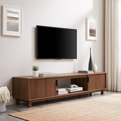 Walker Edison Mid-Century Modern Reeded 2-Door TV Stand for TVs up to 80��, Coastal Oak