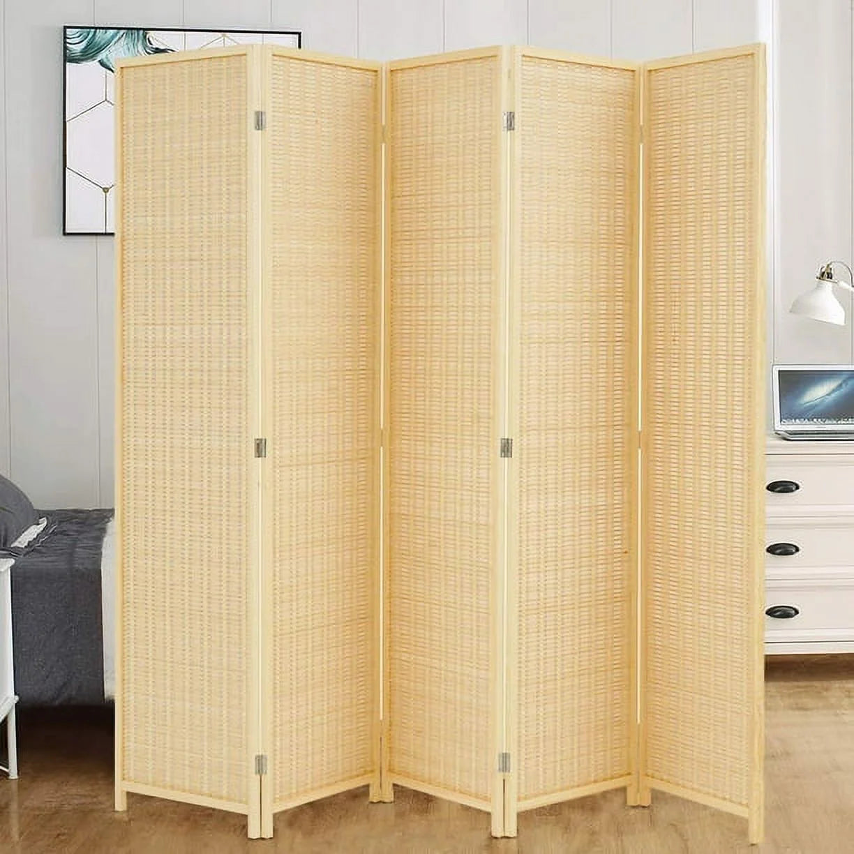 JOSTYLE 4-Panel Room Divider 6ft Tall Extra Wide Folding Privacy Screen with Diamond Double-Weave Divider for Room Separation Freestanding Red Brown