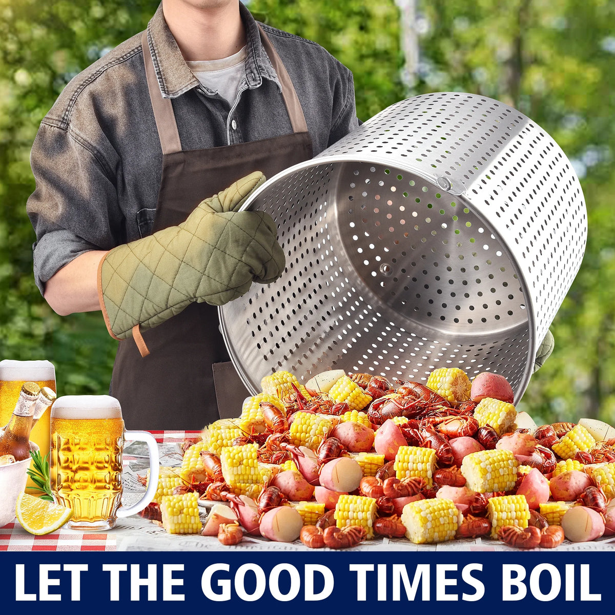 64QT Stainless Steel Seafood Boil Pot with 200,000BTU Single Burner Propane Stove, Heavy Duty Propane Burner For Outdoor Cooking Turkey Fryer, Crawfish Boil, Homebrewing