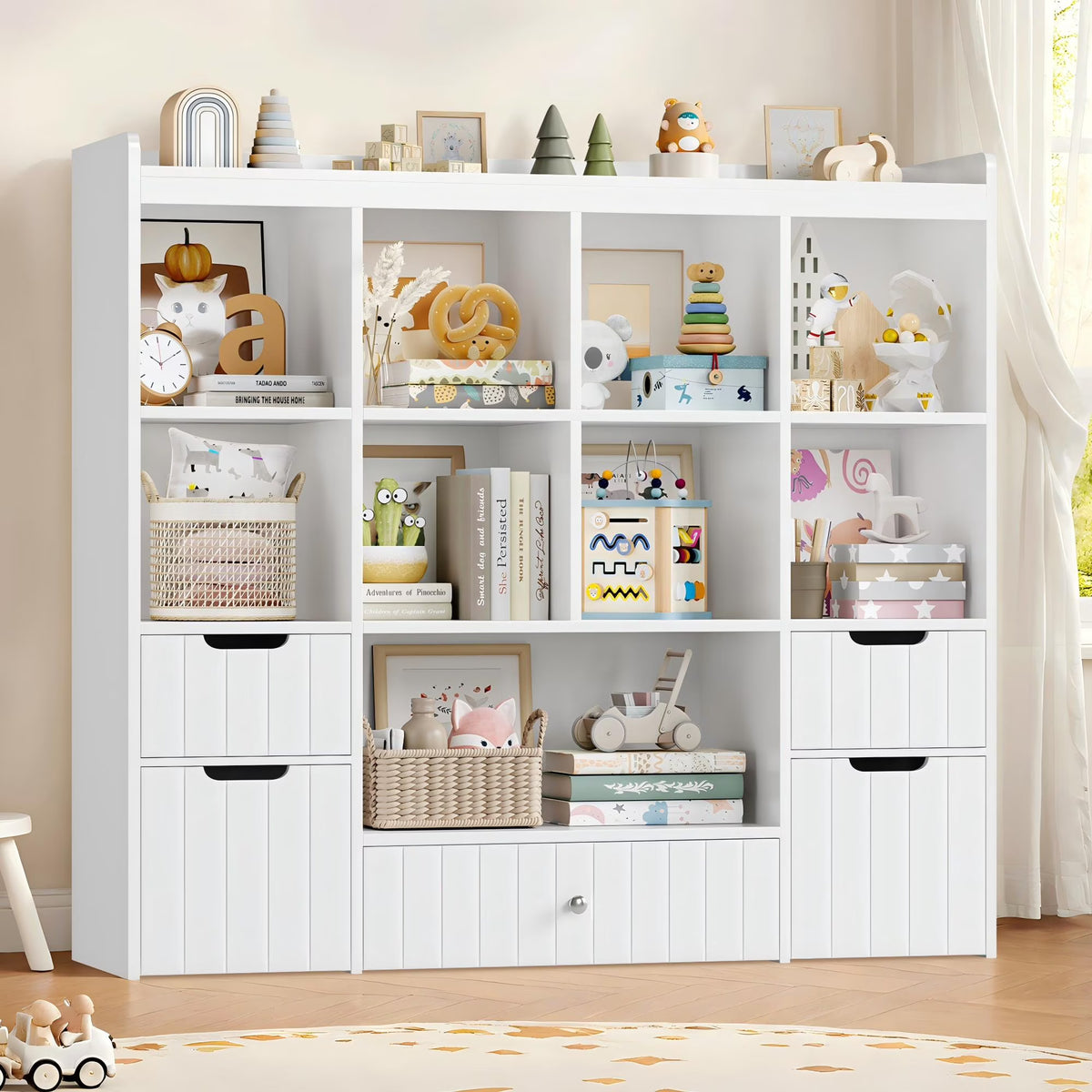 Homfa Kids Toy Storage Organizer with Cubby, Kids Toy Storage Chest with Removable Drawers, Kids Bookcase for Playroom Bedroom Living Room, Pink