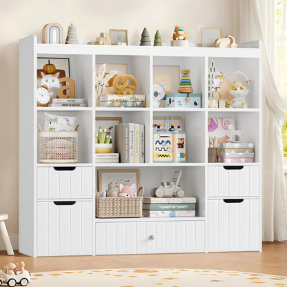 Homfa Kids Toy Storage Organizer with Cubby, Kids Toy Storage Chest with Removable Drawers, Kids Bookcase for Playroom Bedroom Living Room, Pink