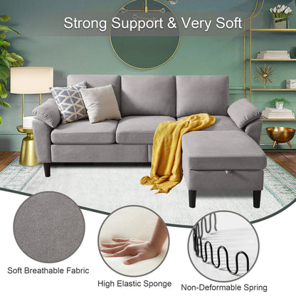 Pingliang Home Sectional Sofa Couch with Storage Ottoman,Modern 3 Seat L Shaped Sofa Couch for Living Room Apartment Studio Office