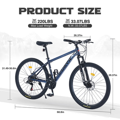 27.5" MTB Mountain Bike for Men - 21-Speed Aluminum Alloy Frame, Front Suspension, Double Disc Brakes | Adult All-Terrain Bicycle