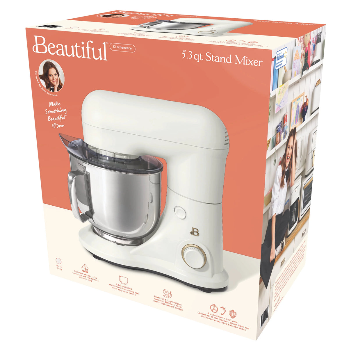Beautiful 5.3 qt Stand Mixer, Lightweight & Powerful with Tilt-Head, White Icing by Drew Barrymore