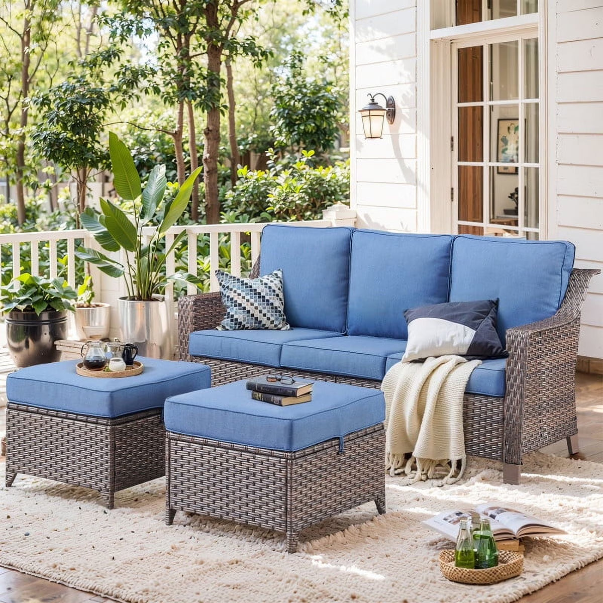 POCASSY Wicker Outdoor Couch, Brown Wicker Sofa Outdoor Furniture with All Weather Rattan and Olefin Cushion for Balcony, Backyard, Porch, Brown/Gray