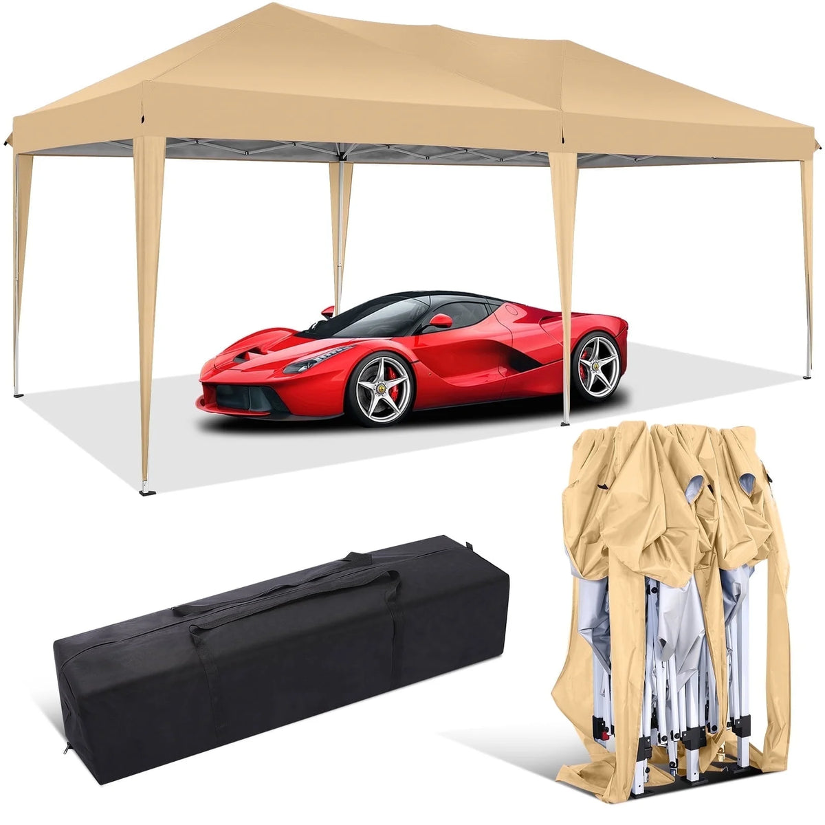 SANOPY 10'x10' EZ Pop Up Canopy Tent Outdoor Party Instant Shelter Portable Folding Beach Canopy with 4 Sandbag & Carrying Bag, Black