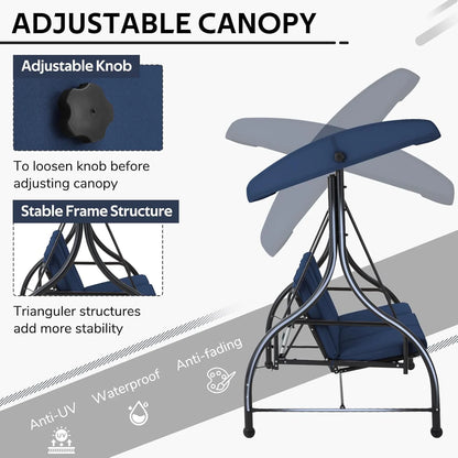 AECOJOY 3 Person Canopy Steel Porch Swing, Converting Swing Glider Hammock-Beige