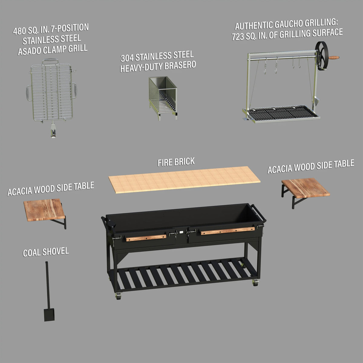 Backyard Discovery Argentine Santa Maria XL Wood Fire & Charcoal Steel Grill, Asado Clamp