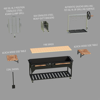 Backyard Discovery Argentine Santa Maria XL Wood Fire & Charcoal Steel Grill, Asado Clamp