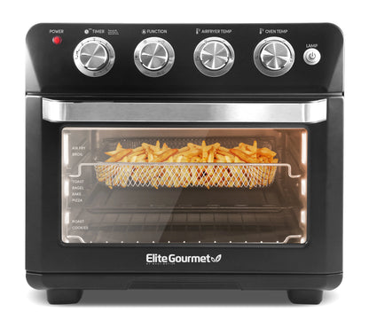 Elite Gourmet Deluxe Air Fryer Oven 25qt, Black - Fast Fry, Bake, Roast, Dehydrate