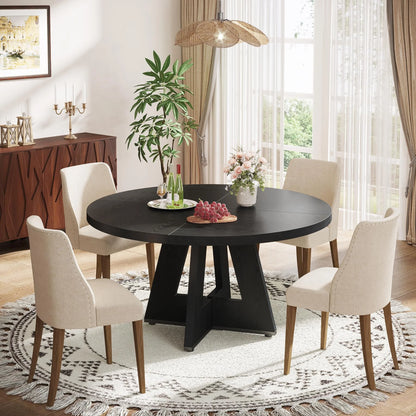 Tribesigns Round Dining Table for 4, Grey Kitchen Table 47 Inch Farmhouse Wood Kitchen Dinning Table for Kitchen Living Room