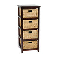 OSP Home Furnishings Seabrook Four-Tier Storage Unit With Espresso Finish and Natural Baskets