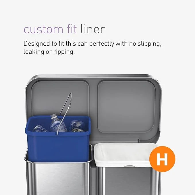 simplehuman 58 Liter / 15.3 Gallon Rectangular Dual Compartment Recycling Step, Brushed Stainless Steel with Soft-Close Plastic Lid Kitchen Trash Can