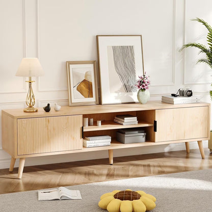 Selooye Mid Century TV Stand, Modern TV Console for TVs up to 70 Inches, Entertainment Center with Storage, TV and Media Consol, 62 Inch (Natural)
