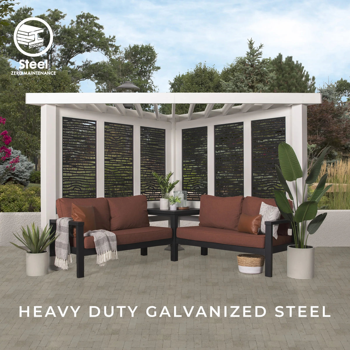 Backyard Discovery Ridgedale 12x8' Galvanized Steel Cabana Corner Pergola, Canopy, Seating