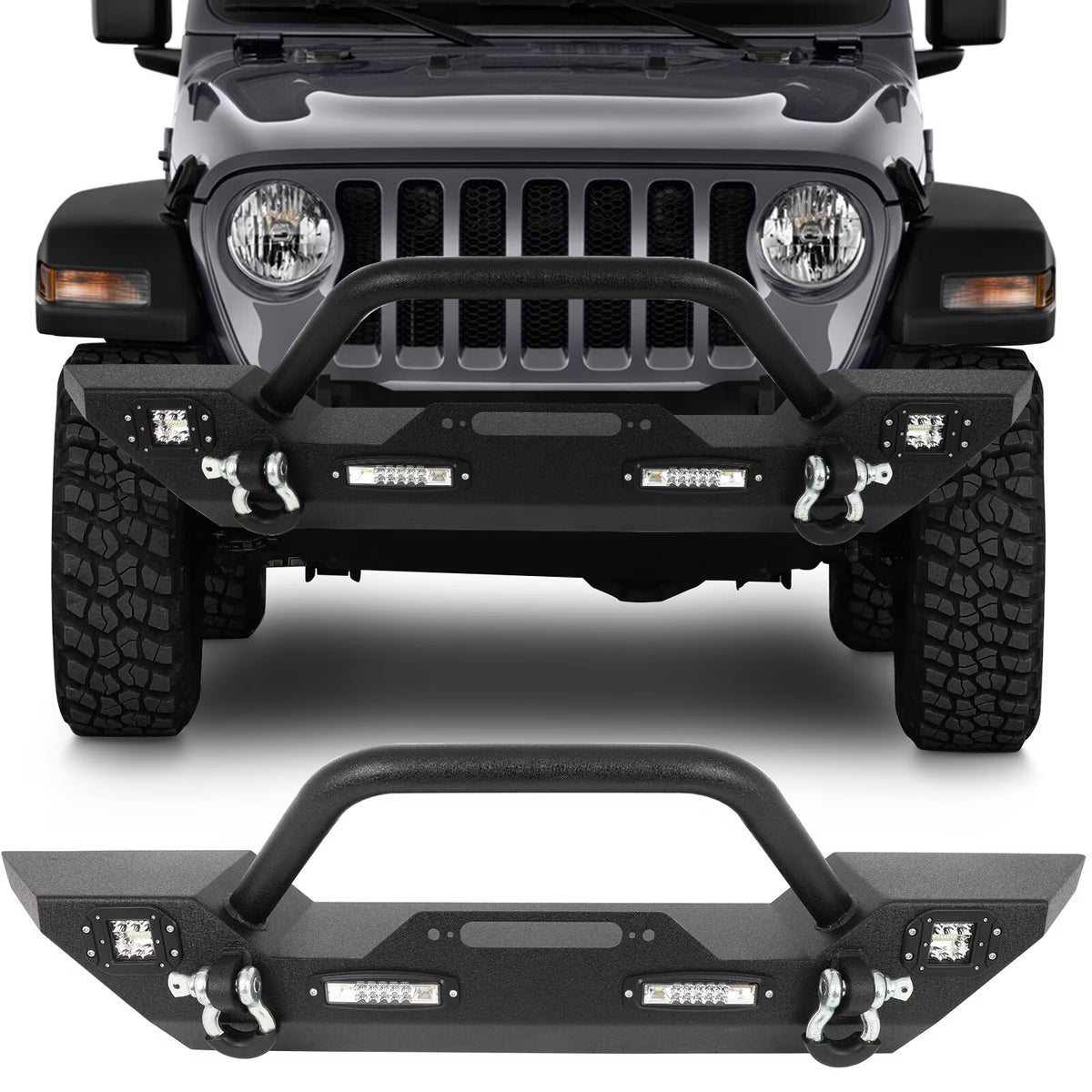 cciyu Front Bumper Compatible for Wrangler JK/JL 2007-2022 with D-ring, LED Lights