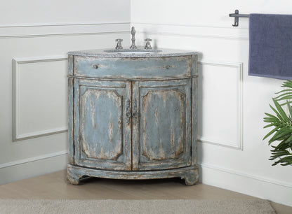 Benton Collection 24" Distressed Gray Corner Bathroom Vanity with White Quartz Top