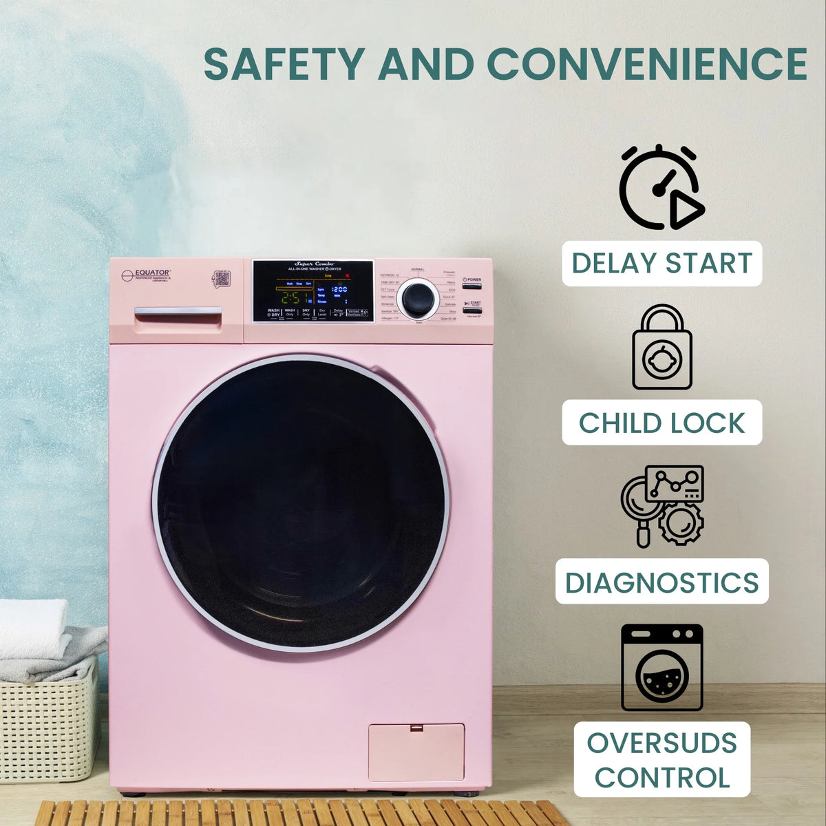 Equator All-in-One Washer Dryer VENTLESS/VENTED PET cycle 1.62cf/15lbs 110V in Pink