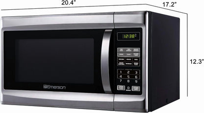 Emerson 1.3 Cu Ft 1000 Watt, Touch Control Microwave Oven, Stainless Steel/Black, MW1338SB