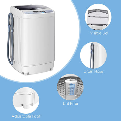 Giantex Full-Automatic Washing Machine, 1.34 Cu.ft Compact Washer w/10 Programs, 8 Water Levels & LED Panel, 9.92 Lbs Capacity Portable Cloth Washer and Spinner w/Drain Pump