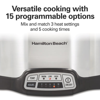 Hamilton Beach 4 Qt Programmable Slow Cooker, Stoneware Crock with Removable Pot, Stainless Steel