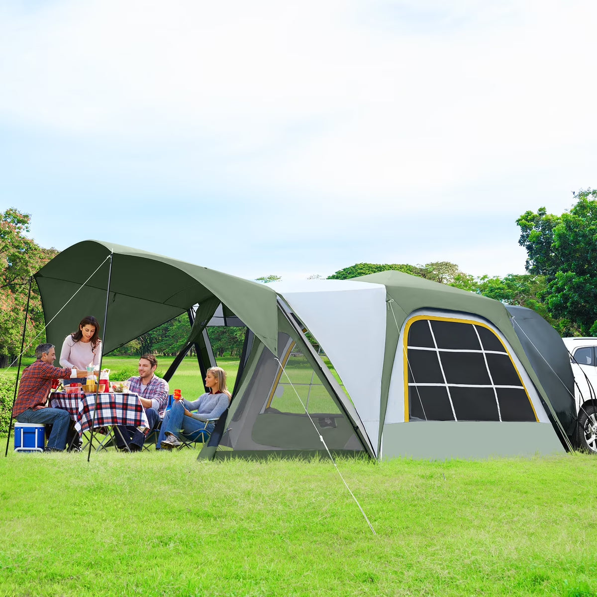 MOPHOTO SUV Tents for Camping 4 People, PU 3000mm Waterproof SUV Tent Attachment Tailgate Tent for Car Jeep Van, Spacious Space 8.2'L x 8.2'W x 7.2'H with 2 Awnings & Double Door